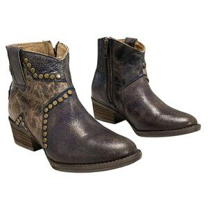 Corral Circle G Star Inlay Stud Ankle Boots Size 5.5 Distressed Leather Western